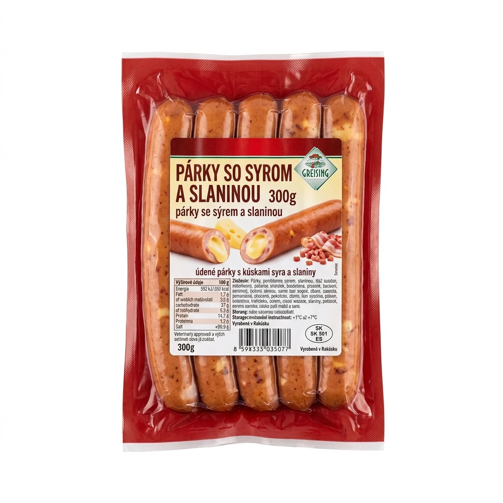 PÁRKY SO SYROM A SLANINOU 300G GREISING