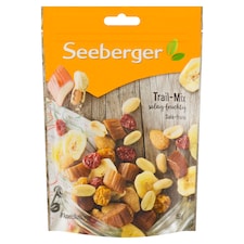 Seeberger Zmes pražených a solených orechov, sušeného ovocia, rebarbory, banánových lupienkov 150 g