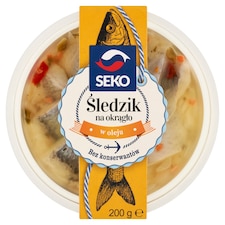 Seko Kúsky marinovaných filiet zo sleďa atlantického bez kože s marinovanou cibuľou v oleji  200 g