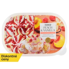 Mrazený krém broskyňový a mrazený krém s extraktom bourbon vanilky s kúskami malín 900 ml