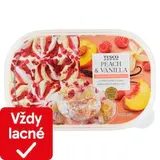 Mrazený krém broskyňový a mrazený krém s extraktom bourbon vanilky s kúskami malín 900 ml