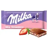 Milka Strawberry mliečna čokoláda z alpského mlieka s krémovou náplňou s jahodovou príchuťou 100 g