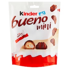 Kinder Bueno Mini oblátky plnené mliečnou a lieskovcovou náplňou v mliečnej čokoláde 18 ks 108 g