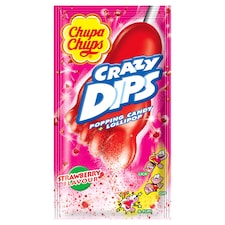 Chupa Chups Crazy Dips Drops s jahodovou príchuťou s praskajúcim práškom 14 g