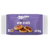 Milka Choco Mini Stars sušienky s mliéčnou náplňou a čokoládou z alpského mlieka 37.5 g