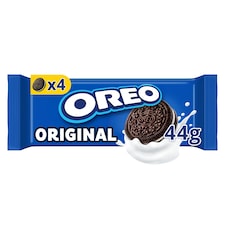 OREO Original kakaové sušienky s náplňou s vanilkovou príchuťou ideálne na cesty 4 sušienky 44 g