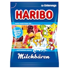 Haribo Milchbären želé medvedíky s odstredeným sušeným mliekom a ovocnou šťavou z koncentrátov 85 g