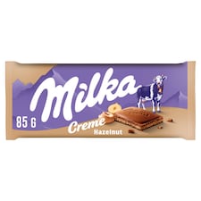 Milka Hazelnut créme mliečna čokoláda z alpského mlieka s lieskovoorieškovou náplňou 85 g