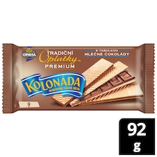 Kolonada Oplatky Premium s mliečnou čokoládou Oplatky S múkou programu Harmony. Rodinné balenie 92 g