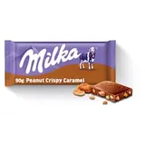 Milka Peanut Crispy Caramel čokoláda z alpského mlieka s arašidmi, karamelom a chrumkami 90 g
