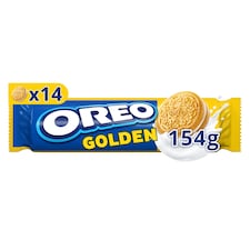 OREO Golden sušienky s náplňou s vanilkovou príchuťou vhodné pre vegetariánov 14 sušienok 154 g