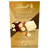 Lindt Nuxor Mliečna, horká a biela čokoláda s celými a mletými jadrami lieskových orieškov 150 g