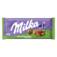 Milka Wholenut mliečna čokoláda z alpského mlieka s celými jadrami lieskových orechov 95 g