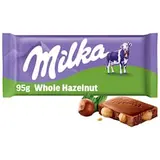 Milka Wholenut mliečna čokoláda z alpského mlieka s celými jadrami lieskových orechov 95 g