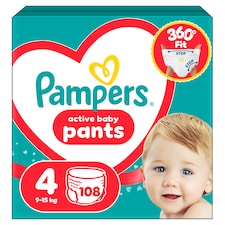 Pampers Active Baby Plienkové Nohavičky Veľkosť 4, 108 Plienok, 9kg-15kg