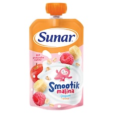 Sunar Smootík detská kapsička malina, jogurt, ovsené vločky 12m+, 120 g