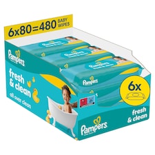 Pampers Fresh Clean Detské Vlhčené Obrúsky, 6 ks Balení po 80 Obrúskov Detských Vlhčených Obrúskov