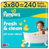Pampers Fresh Clean Detské Vlhčené Obrúsky, 3 ks Balení po 80 Obrúskov Detských Vlhčených Obrúskov
