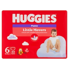 Huggies Little Movers plienkové nohavičky veľkosť 6 pre deti 15-25 kg 30 ks