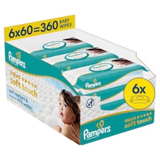 Pampers Aqua Soft Touch Detské Vlhčené Obrúsky, 6 ks Balení 60 Obrúskov Detských Vlhčených Obrúskov
