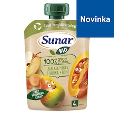 Sunar BIO ovocno-zeleninová kapsička Jablko, hruška, mrkva, tekvica 4m+, 100 g