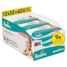 Pampers Sensitive Detské Vlhčené Obrúsky, 9 ks Balení po 80 Obrúskov  Detských Vlhčených Obrúskov