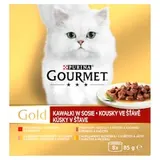 Gourmet Gold konzervy pre mačky hovädzie, morka a kačica, losos a kura, kura, pečeň v šťave 8 x 85 g