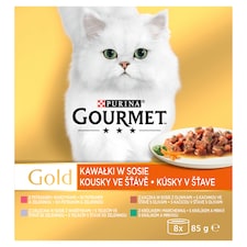 Gourmet Gold konzervy pre mačky kačka, pstruh, králik, teľacie v šťave 8 x 85 g
