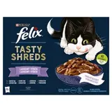 Felix Tasty Shreds kapsičky pre mačky hovädzie, kura, losos, tuniak v šťave 12 x 80 g