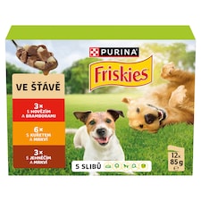 Friskies Adult kapsičky pre psov hovädzie, kura, jahňacie v šťave 12 x 85 g