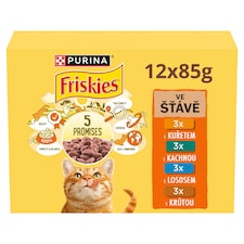 Friskies kapsičky pre mačky kura, kačica, losos, morka v šťave 12 × 85 g