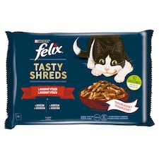 Felix Tasty Shreds kapsičky pre mačky hovädzie, kura v šťave 4 x 80 g