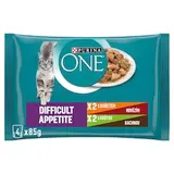 Purina ONE Difficult Appetite kapsičky pre mačky kuracie, hovädzie, morčacie, kačacie 4 x 85 g