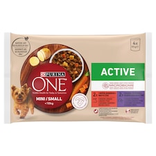 Purina ONE Mini Dog Active kapsičky pre psov hovädzie, kačica v šťave 4 × 85 g