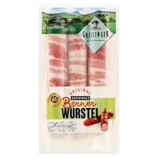 Greisinger Berner Würstel bravčové párky so syrom obalené v plátkoch slaniny 0,300 kg