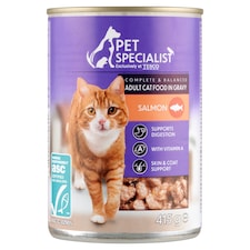 Pet Specialist Kompletné krmivo pre dospelé mačky kúsky s lososom v omáčke 415 g