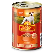 Propesko Kompletné krmivo pre dospelé psy kúsky s kuracinou a pečeňou v omáčke 415 g