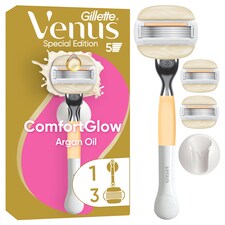 Gillette Venus Comfort Glow s Arganového Oleja Dámsky Holiaci strojček, 3 Náhradné Holiace Hlavice