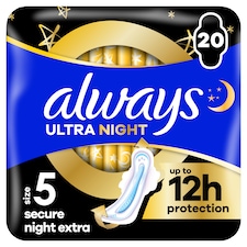 Always Ultra Secure Night Extra hygienické vložky (veľkosť 5) vložky s krídelkami 20 ks]