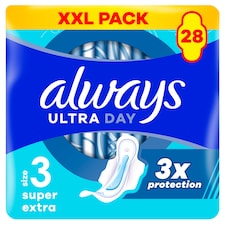 Always Ultra Super Extra hygienické vložky (veľkosť 3) vložky s krídelkami 28 ks]