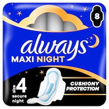 Always Maxi Secure Night Hygienické Vložky (veľkosť 4) S Krídelkami 8 Vložky
