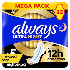 Always Ultra Hygienické Vložky Secure Night Extra (veľkosť 5) S Krídelkami 32Ks