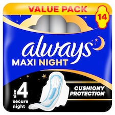Always Maxi Secure Night Hygienické Vložky (veľkosť 4) S Krídelkami 14 Vložky