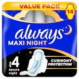 Always Maxi Secure Night Hygienické Vložky (veľkosť 4) S Krídelkami 14 Vložky