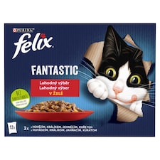 Felix Fantastic kapsičky pre mačky kura, hovädzie, králik, jahňacie v želé 12 × 85 g