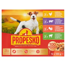 Propesko Kompletné krmivo pre psov s kuracinou, s hovädzinou, s morčacinou, s jahňacinou 12 x 100 g