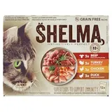 Shelma Dusené filetky bez obilia s kuracinou, hovädzinou, kačacinou a morčacinou 12 x 85 g