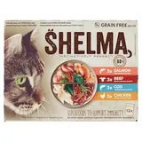Shelma Dusené filetky bez obilia s kuracinou, hovädzinou, lososom a treskou 12 x 85 g