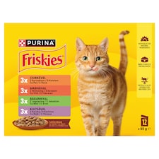 Friskies kapsičky pre mačky kura, hovädzie, jahňacie, kačica v šťave 12 × 85 g