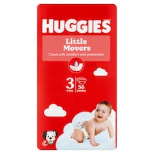 Huggies Little Movers plienky veľkosť 3 pre deti s hmotnosťou 4-9 kg 56 ks
